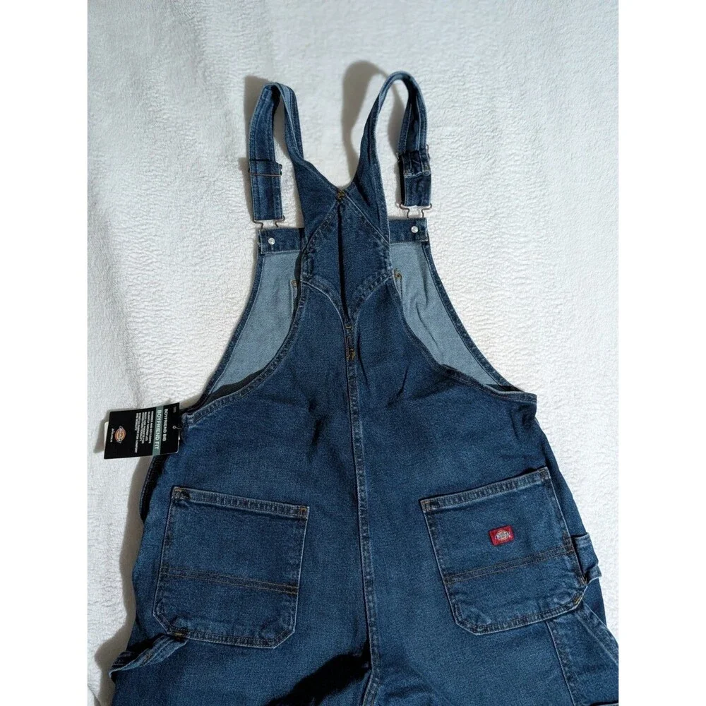 Dickies Women Boyfriend Bib Overalls Dark Wash Denim Stretch Size M NWT - Picture 5 of 7